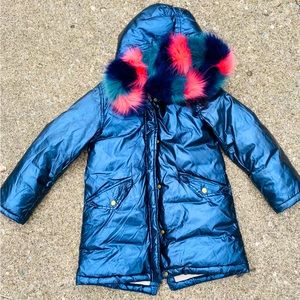 Crewcuts Metallic Blue Faux Fur Coat